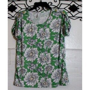 Rene Ricci Women's Top Size L Short Sleeve Multicolored Floral Round Neck